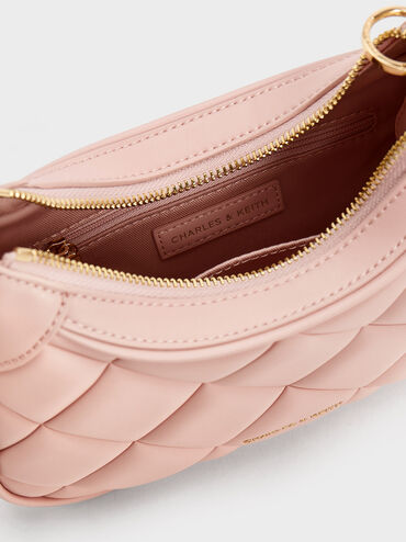 حقيبة ألكوت الصغيرة المبطّنة بمقبض مزيّن بوشاح, وردي, hi-res