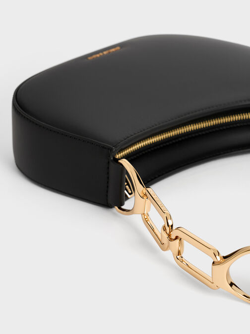 Agatha Chain-Accent Shoulder Bag, Black, hi-res
