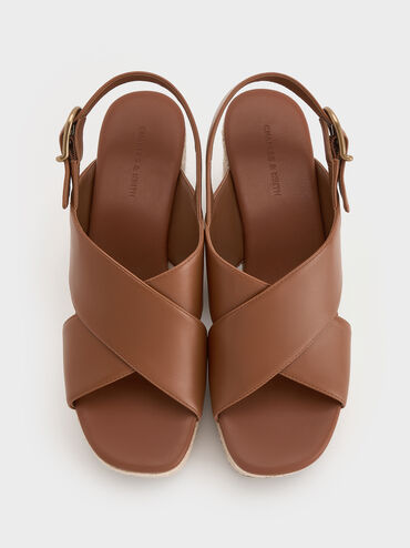 Crossover Espadrille Wedges, Brown, hi-res