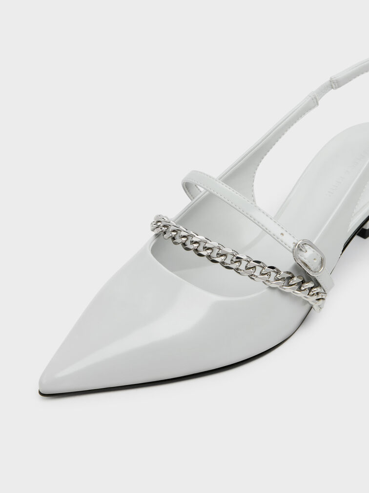 Georgie Chain Slingback Kitten Heels, Light Grey, hi-res
