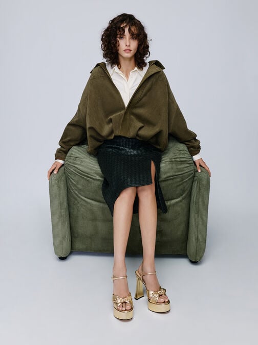 صنادل (جايس) بقاعدة متصلة (بلاتفورم) من الجلد, ذهبي, hi-res