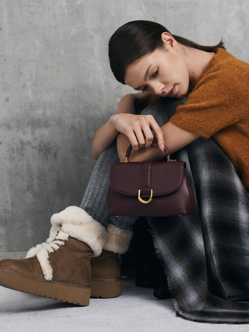 Gabine Leather Top Handle Bag, Plum, hi-res