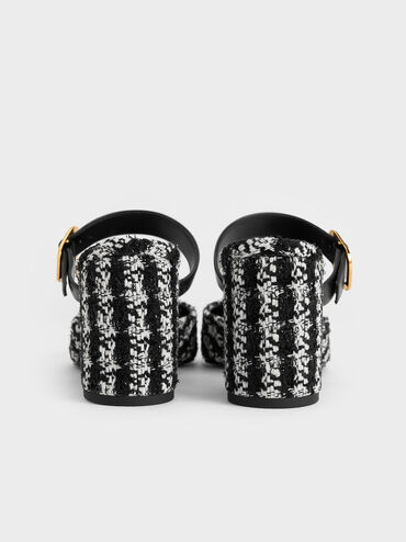 صندل أنيق مغلق من الأمام مصنوع من قماش التويد بتصميم ماري جين كلاسيكي, أسود خشن, hi-res