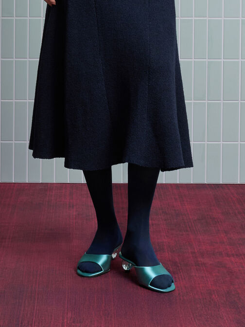 حذاء (مولز) ساتان بكعب مفتوح من الخلف، مزوّد بشريط كاحل مزين بكريستالات, شرشيري, hi-res