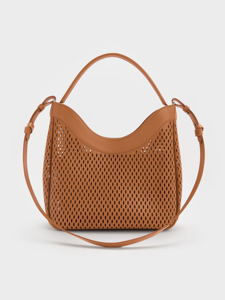 Juno Perforated Hobo Bag, Russet Brown, hi-res