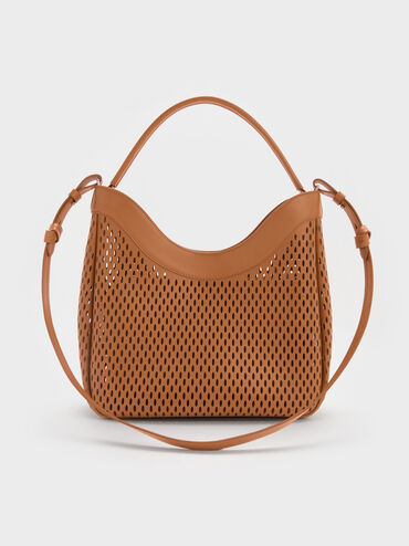 Juno Perforated Hobo Bag, Russet Brown, hi-res