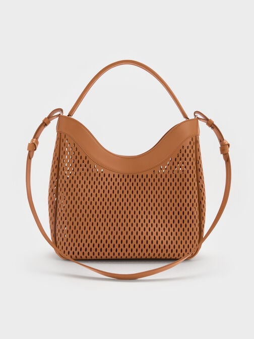 Juno Perforated Hobo Bag, Russet Brown, hi-res