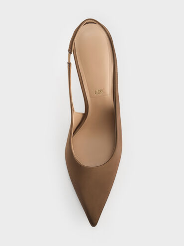 Siletto Slingback Pumps, Brown, hi-res