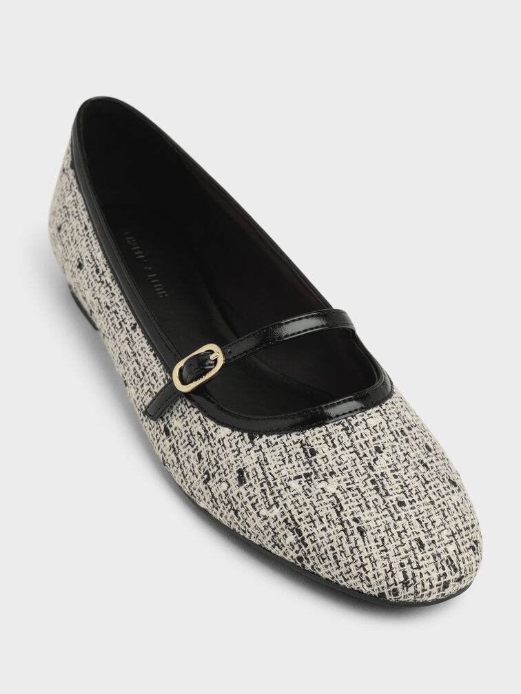Tweed Contrast-Trim Buckle-Strap Mary Janes, Multi, hi-res