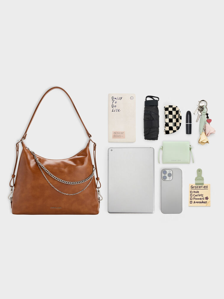 Atwood Chain Hobo Bag, Distressed Tan, hi-res