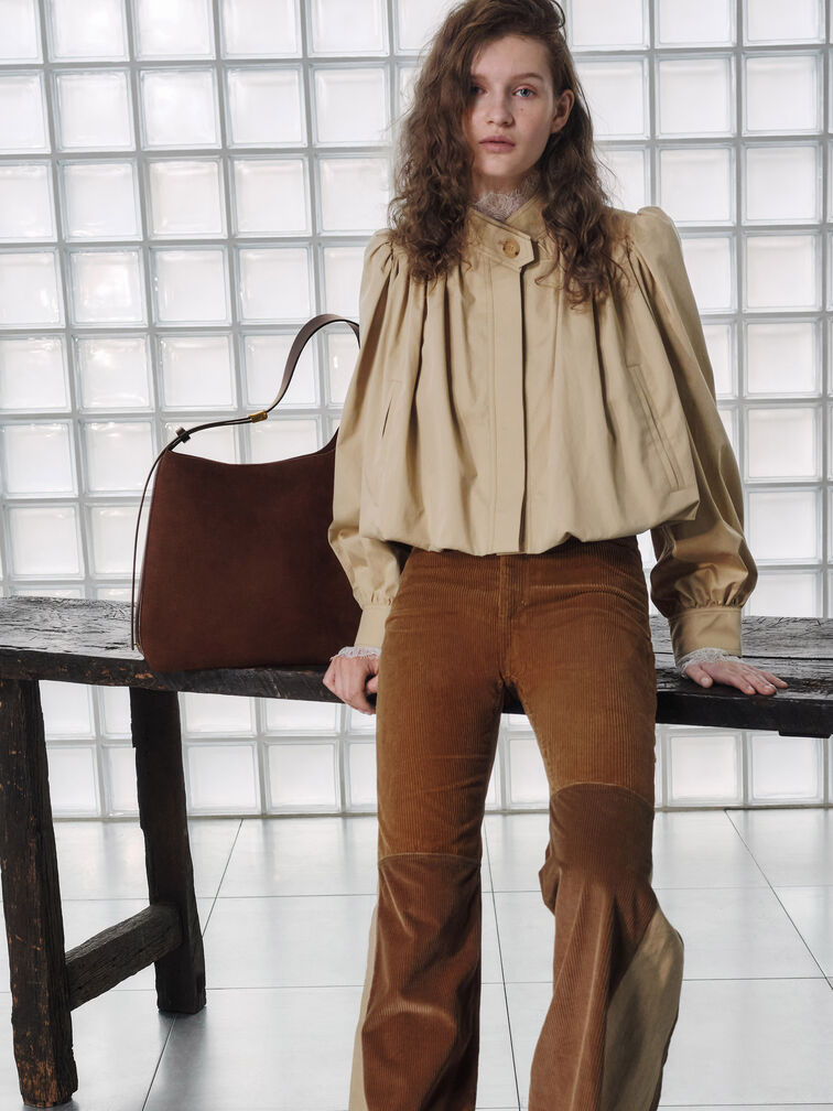 Edna Recycled Suede Bucket Bag, Espresso Brown, hi-res