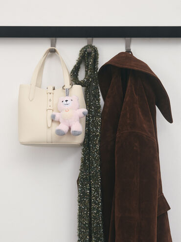 Beryl Recycled Leather Double-Handle Belted Bucket Bag, Cream, hi-res