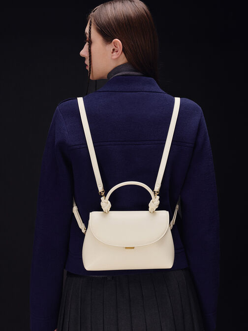 حقيبة ظهر بحمالة يد مزينة بعقدة, كريم, hi-res