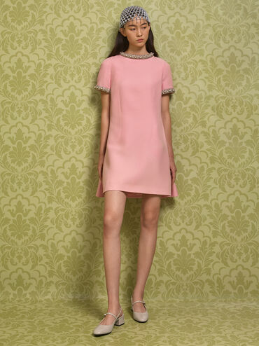 Block-Heel Slingback Mary Jane Pumps, Light Grey, hi-res