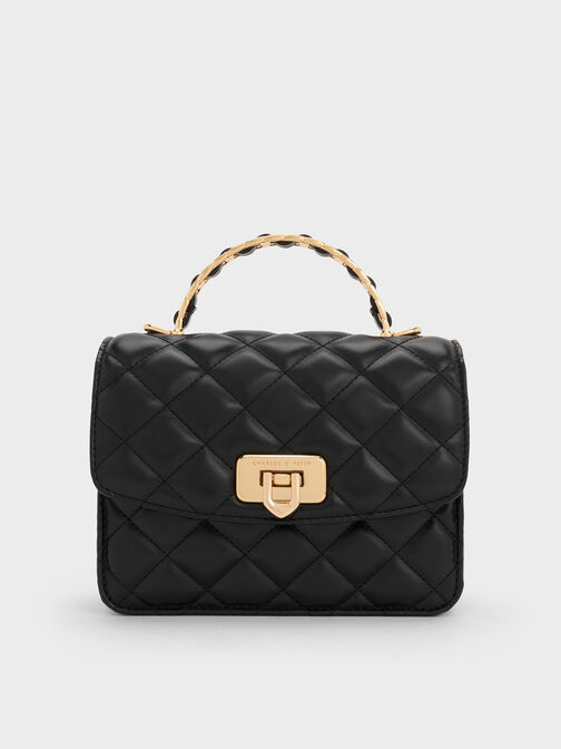 Cressida Quilted Top Handle Bag, Black, hi-res