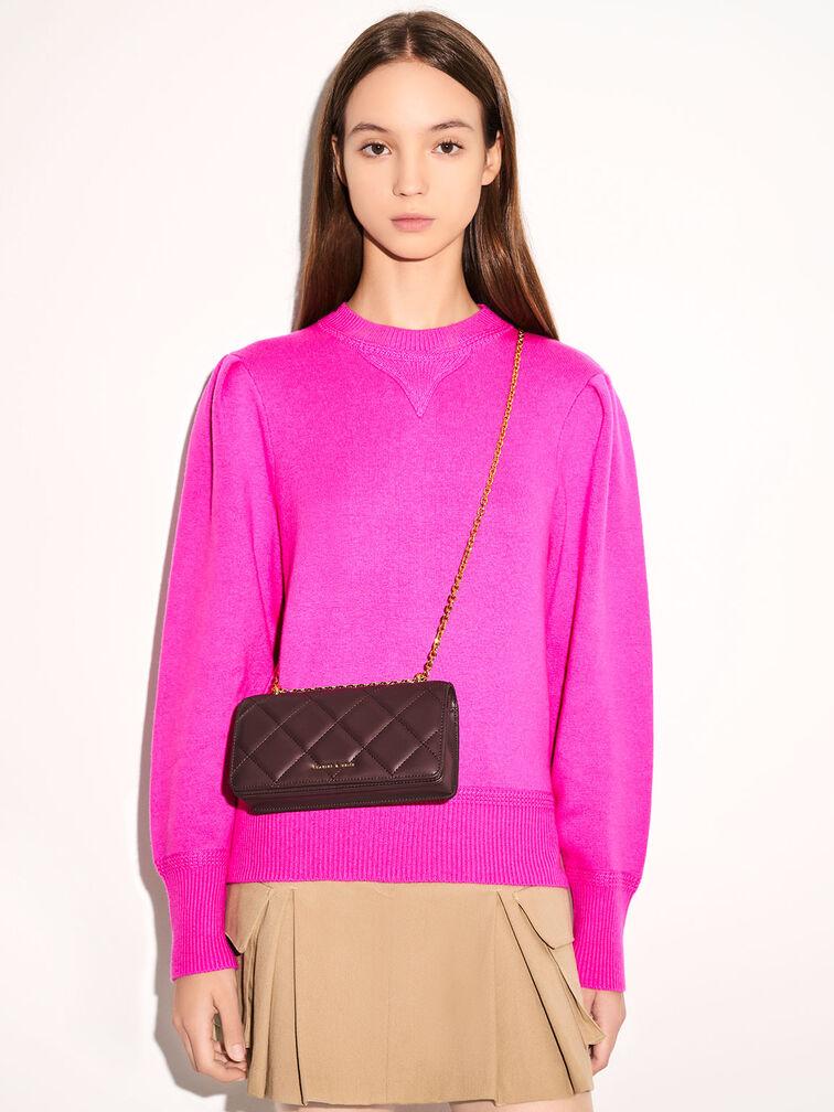 محفظة طويلة بافوتو مبطّنة بمقبض معدني أنيق, شوكولاتي داكن, hi-res