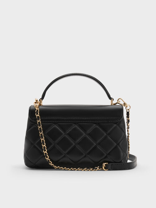 Alva Quilted Top Handle Bag, Black, hi-res