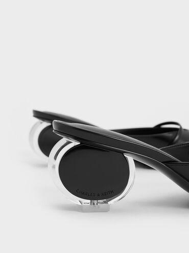 Crinkle-Effect Sculptural-Heel Pointed-Toe Mules, Black, hi-res