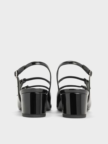 حذاء كليمنتاين بكعب وتصميم ماري جين مفتوح الظهر بمقدمة مغلقة وحزامين أماميين, صندوق أسود, hi-res