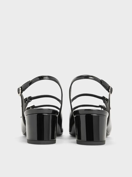 حذاء كليمنتاين بكعب وتصميم ماري جين مفتوح الظهر بمقدمة مغلقة وحزامين أماميين, صندوق أسود, hi-res