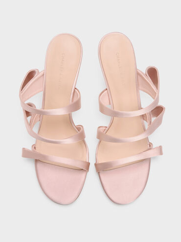 Satin Triple Pleated-Strap Stiletto Heels, Pink, hi-res