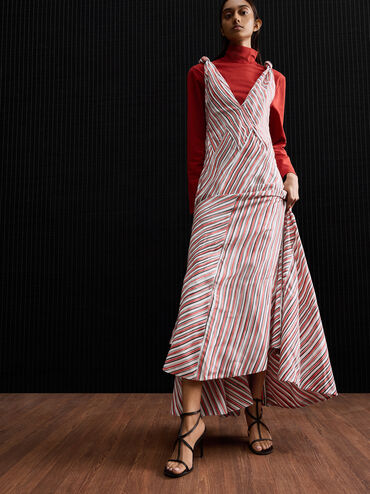 Satin Strappy Stiletto-Heel Sandals, Black Textured, hi-res