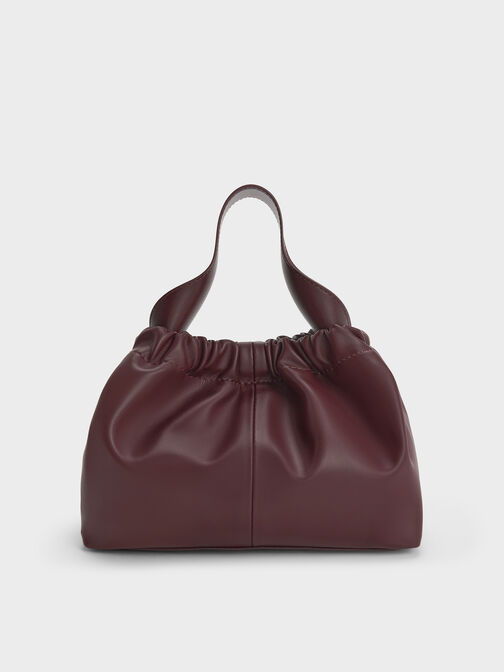 Ally Ruched Slouchy Chain-Handle Bag, Wineberry Red, hi-res
