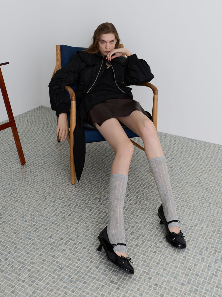 حذاء ويندي ماري جاين (بامبس) بكعب صغير وفيونكة أنيقة عند الأصابع, صندوق أسود, hi-res