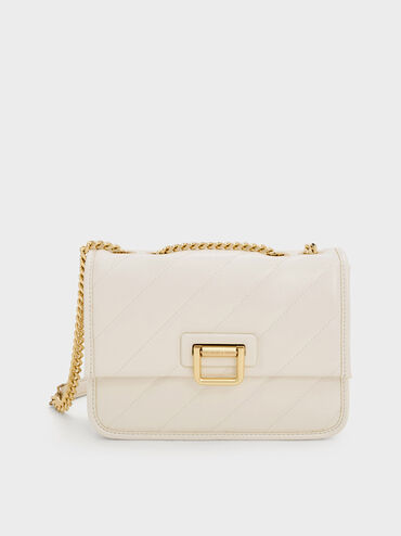 Neva Panelled Chain-Strap Crossbody Bag, Cream, hi-res