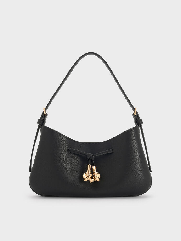 Mila Metallic-Knot Shoulder Bag, Black, hi-res