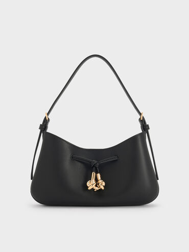 Mila Metallic-Knot Shoulder Bag, Black, hi-res