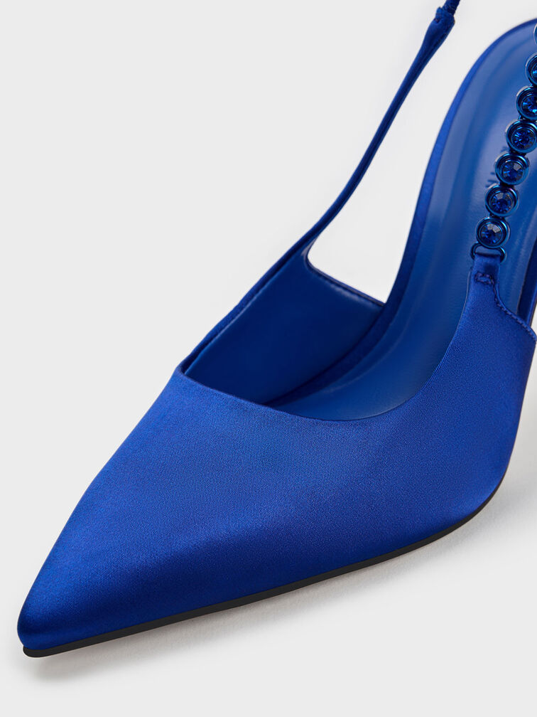 Flores Recycled Polyester Gem-Strap Slingback Pumps, Blue, hi-res