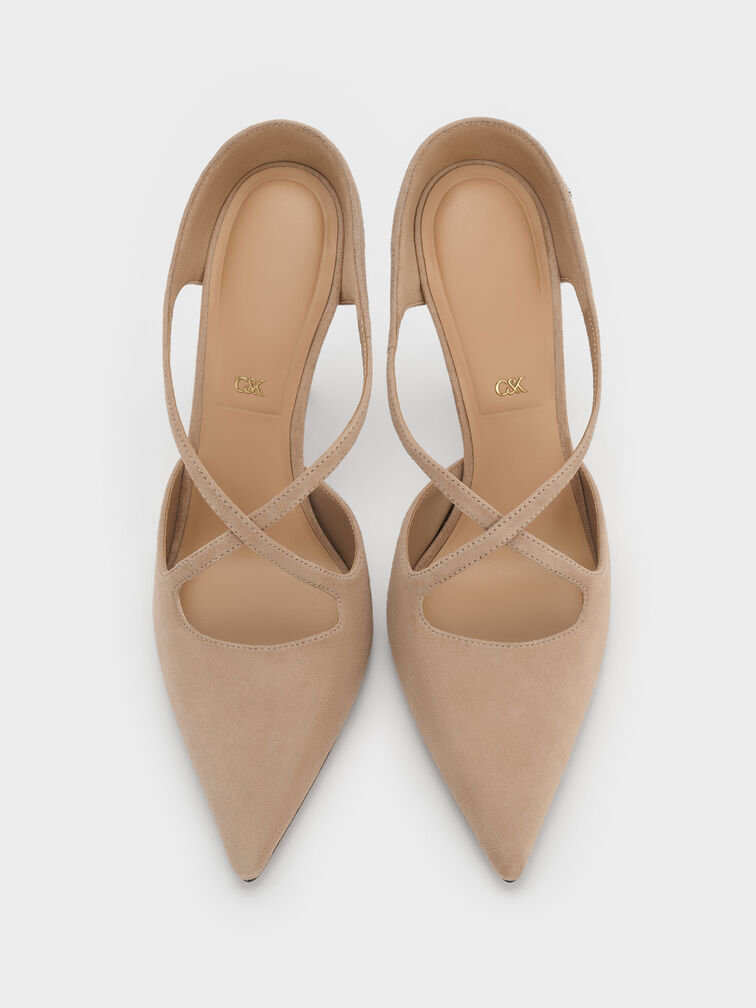 Kyra Suede Crossover Stiletto Mules, Taupe, hi-res