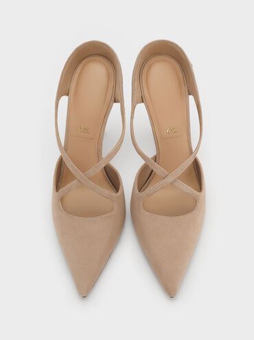 Kyra Suede Crossover Stiletto Mules, Taupe, hi-res