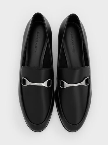 Leslie Metallic-Accent Loafers, Black, hi-res