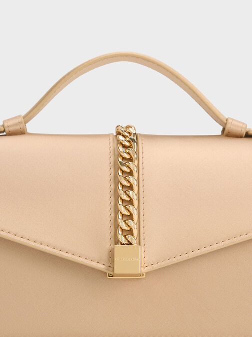 Taisia Satin Chain-Strap Envelope Bag, Champagne, hi-res