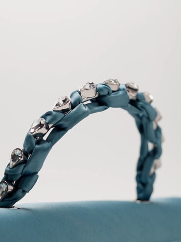 Eilian Satin Braided Top Handle Bag, Teal, hi-res