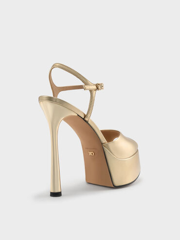 Francesca Metallic Leather Peep-Toe Platform Heels, Gold, hi-res