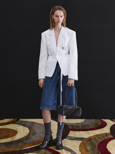 حقيبة كتف زيا مخططة من الشمواه المعاد تدويره, أسود كلاسيكي, hi-res