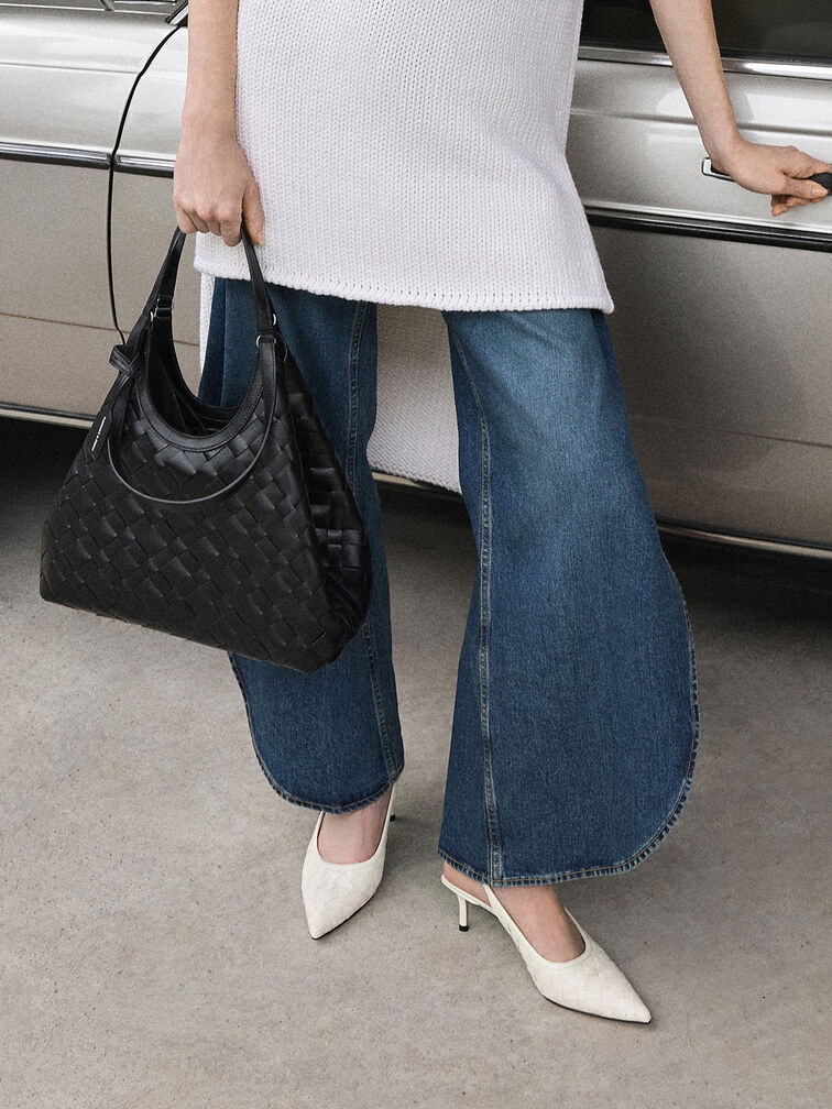 Ivette Woven Pointed-Toe Slingback Pumps, Chalk, hi-res