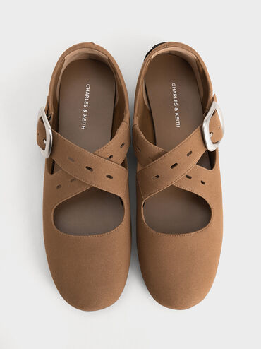 Tommie Faux Suede Crossover Mary Jane Flats, Brown, hi-res