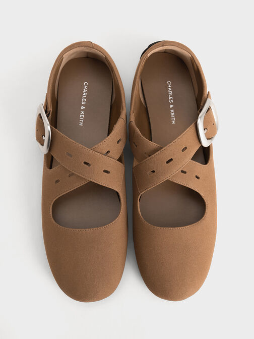 Tommie Faux Suede Crossover Mary Jane Flats, Brown, hi-res