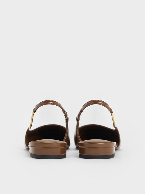 Chain-Strap Pointed-Toe Slingback Flats, Brown, hi-res