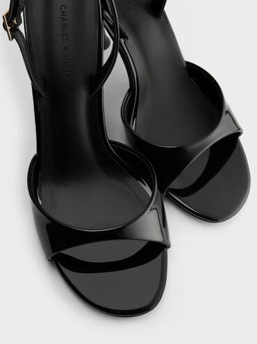 Patent Sculptural-Heel Slingback Sandals, Black Patent, hi-res