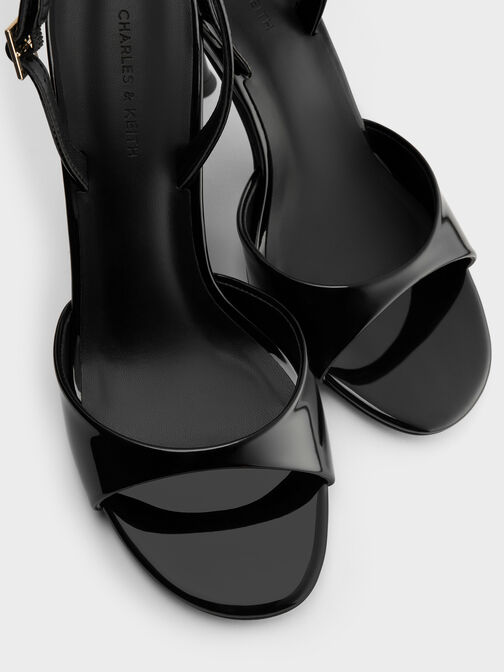Patent Sculptural-Heel Slingback Sandals, Black Patent, hi-res