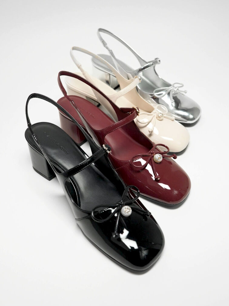 Metallic Crystal-Pearl Mary Jane Slingback Pumps, Silver, hi-res