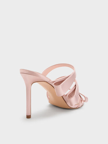 Satin Triple Pleated-Strap Stiletto Heels, Pink, hi-res