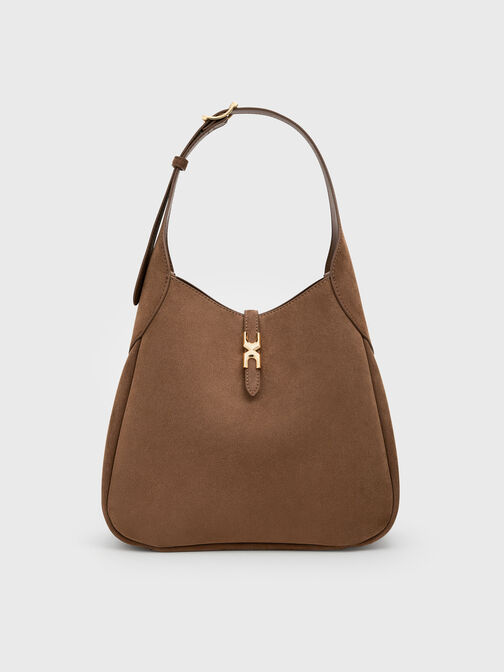 Adalyn Recycled Suede Hobo Bag, Mocha Brown, hi-res