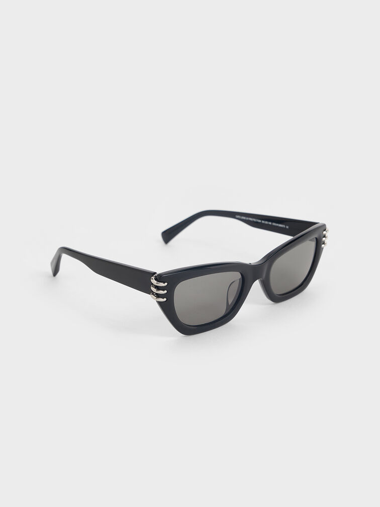Metallic-Accent Angular Cat-Eye Sunglasses, Noir, hi-res