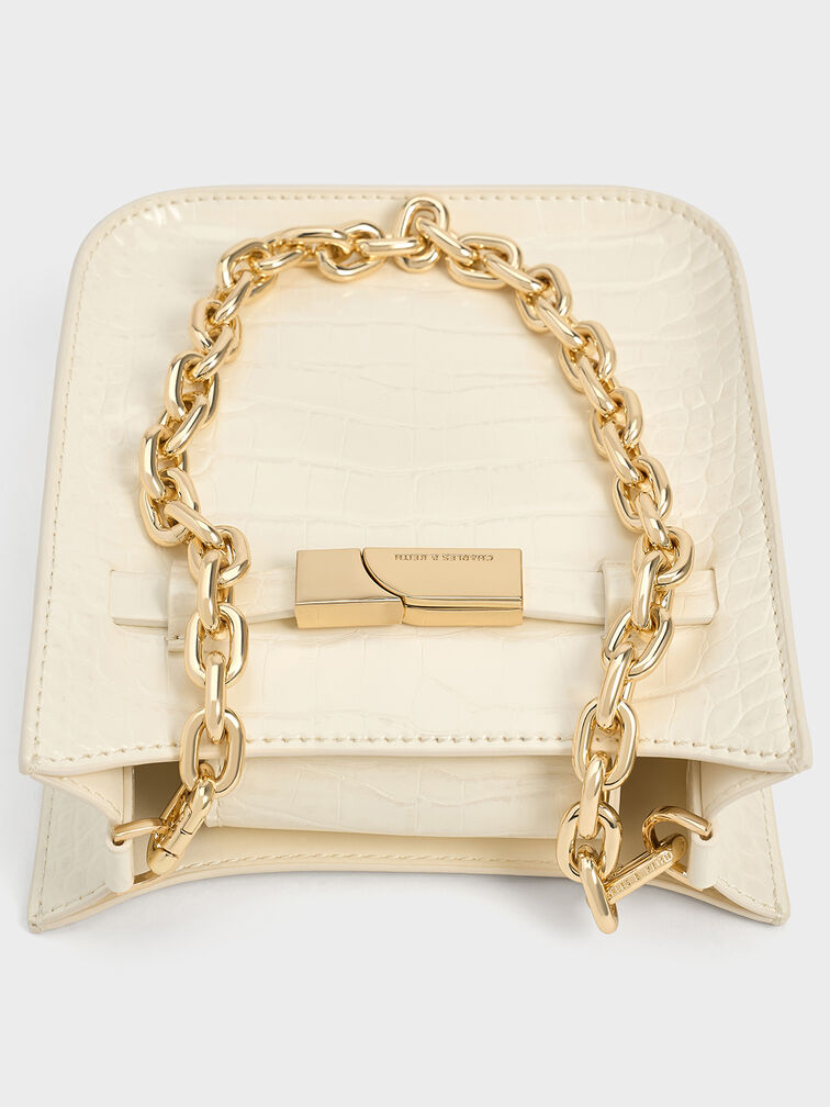 حقيبة كروس بودي أوريليا مزينة بحلية معدنية ونقشة جلد التمساح, كريم, hi-res